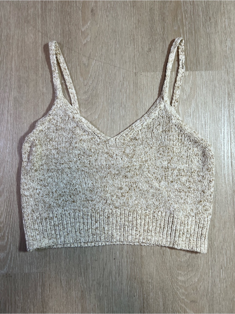 Y2K Beige Knit V-Neck Cami Top Minimalist Festival Chic - DAMAGED